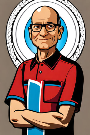 Vector illustration of a man in a polo shirt with a book.の素材