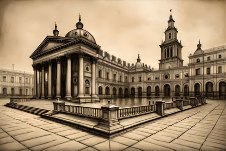 Panoramic view of Plaza de Espana in Madrid, Spainの素材