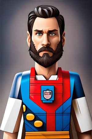 Superhero with beard and mustache. Cartoon character. Vector illustration.の素材