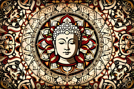 Buddha face with mandala. Vector illustration for your designの素材