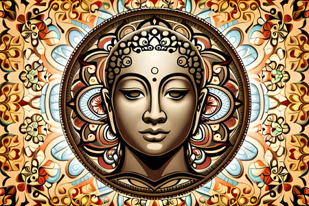 Buddha face in mandala style. Vector Illustration.の素材