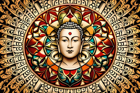 Buddha face in mandala style. Ornamental vector illustration.の素材