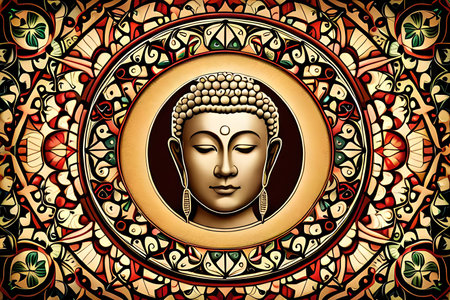 Buddha face in mandala style. Vector illustration for your designの素材