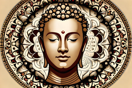Buddha head in mandala. Vector illustration for your designの素材