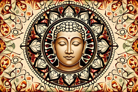 Buddha face in mandala style. Vector illustration for your designの素材