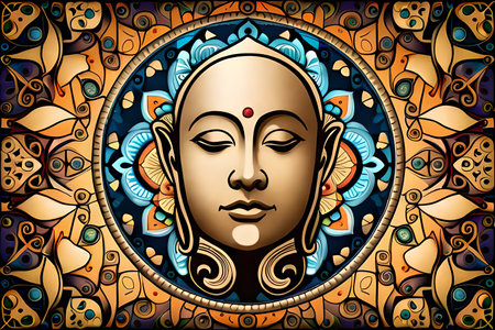Hindu God Durga with colorful mandala. Vector illustration.の素材