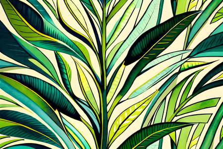 Seamless pattern with tropical leaves. Hand drawn vector illustration.の素材