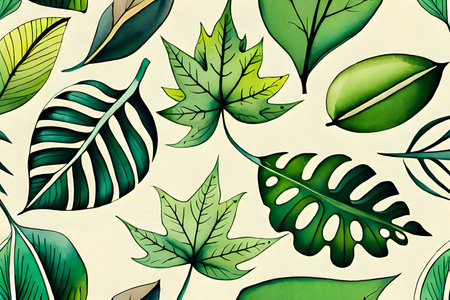 Seamless pattern with tropical leaves. Hand drawn vector illustration.の素材
