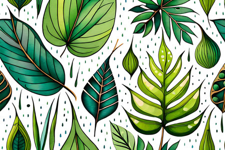 Seamless pattern with tropical leaves. Hand drawn vector illustration.の素材