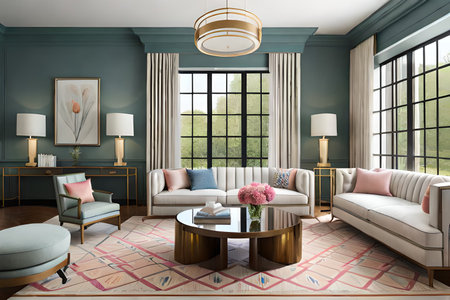 Interior of the living room in classic style. 3D renderの素材