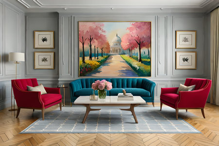 Luxury living room interior with classic furniture and painting on the wallの素材