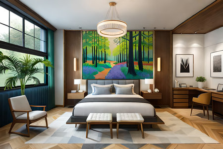 3d render of bedroom interior design in modern style. 3d illustrationの素材