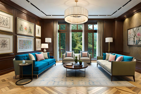 Luxury living room interior in classic style. 3d renderの素材