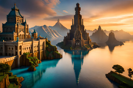 Magic world of fairytale. Fantasy world. 3D renderingの素材