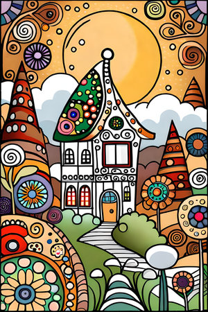 Colorful vector illustration of a fairy tale house in the village.の素材