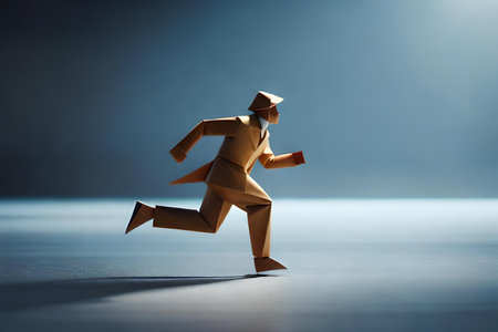Paper man running on the floor with copy space. 3d renderingの素材