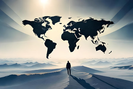 Businessman standing on the top of a world map. 3d renderingの素材