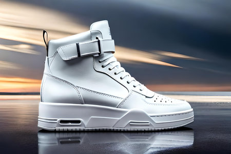 White sneaker on the background of the sky. 3d renderingの素材