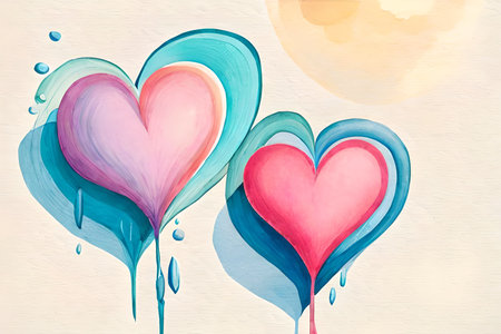 Valentine's day background. Hand drawn watercolor hearts.の素材