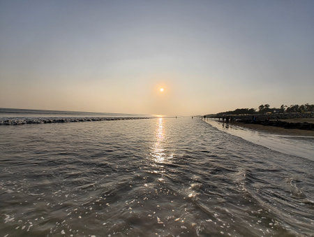 Beautiful sunset at the beach in the city of Limassol, Cyprusの写真素材