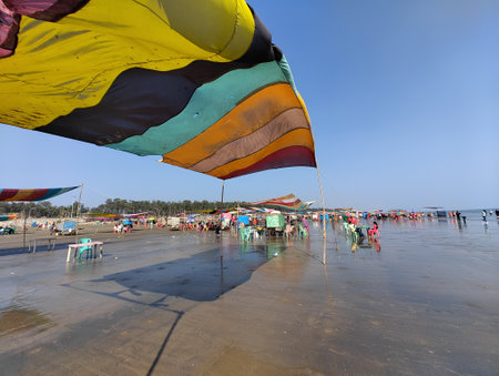 Unidentified people at the beach in Kolkata. Kolkata is the biggest city in West Bengal.の写真素材