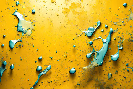 Blue paint splashes on yellow background. Abstract background for design.