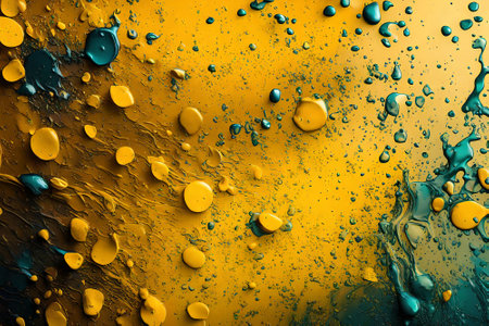 Abstract background of oil paint splashes in yellow, blue and green colorsの写真素材