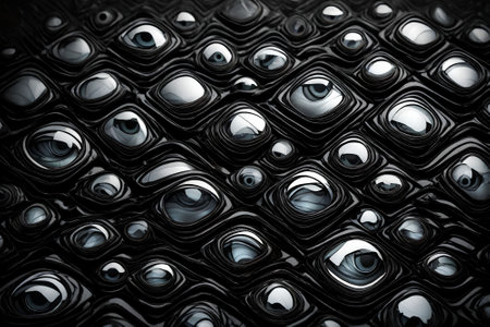 Abstract background of black glass with water drops. Black and white.の写真素材