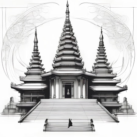Thai temple on white background. Hand drawn sketch. Vector illustration.の写真素材