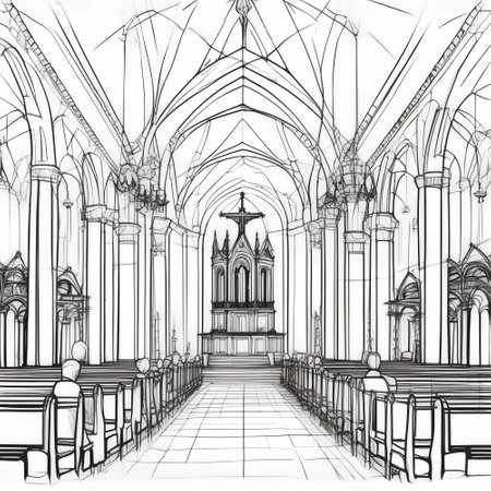 interior of the church, drawing by a pencil, vector illustrationの写真素材