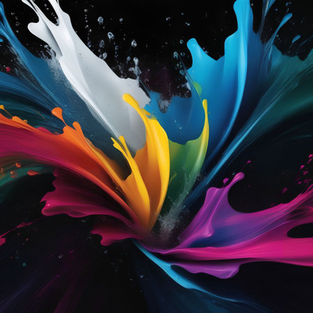 Colorful paint splashes isolated on black background. 3d rendering