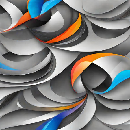 3d illustration of abstract background with curved lines in grey, orange and blue colors