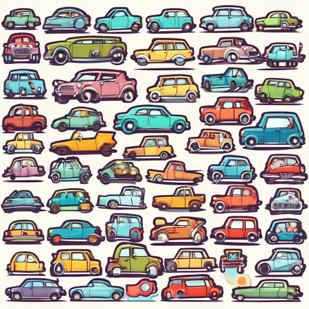 Collection of cartoon cars. Collection of different cars. Vector illustration.の写真素材