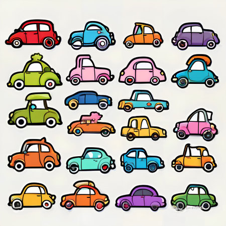 Set of colorful cars isolated on a white background. Vector illustration.の写真素材