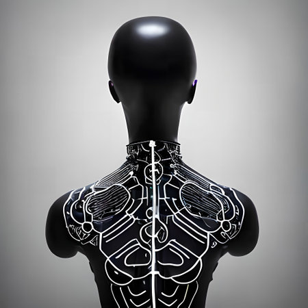 3d render of a mannequin with skeleton projection on his bodyの写真素材