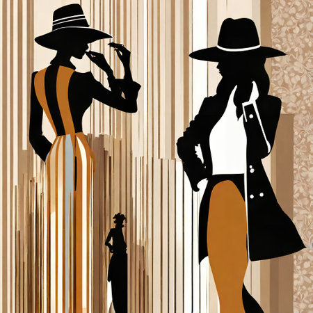 Retro women silhouettes on a striped background. Vector illustration.の写真素材