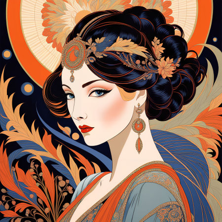 Fashion illustration of beautiful woman in retro style. Vector illustration.の素材