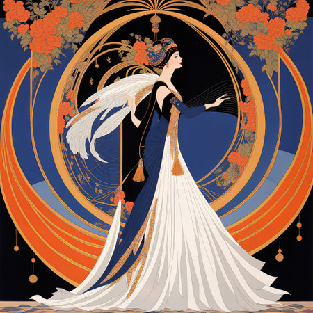 Illustration of a beautiful princess in a long dress with a veilの素材