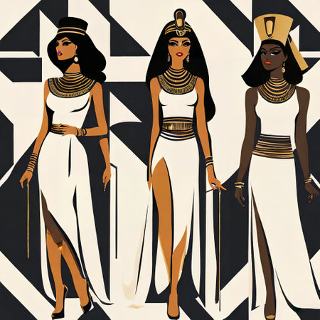 Beautiful egyptian women with Egyptian culture. Vector illustration.の素材