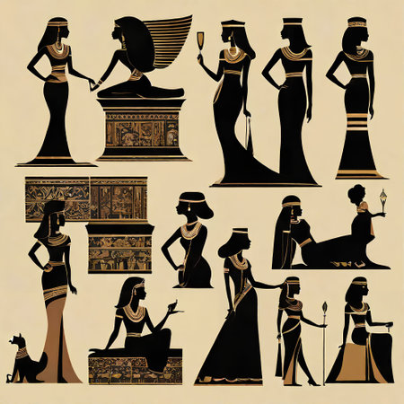 Ancient Egypt. Silhouette of the ancient Egyptian women. Vector illustrationの素材
