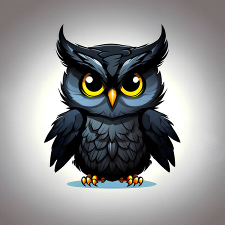 Owl vector illustration on gray background. Cute cartoon character.の写真素材