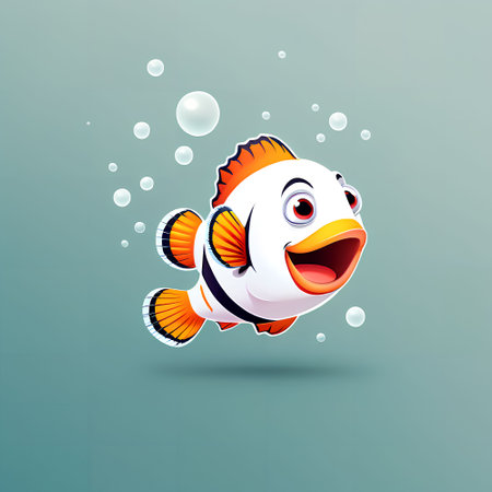 Cute cartoon clownfish with bubbles. Vector illustration. Eps 10の写真素材