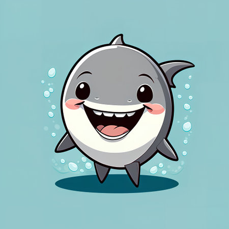 Cute shark cartoon vector illustration. Cute cartoon shark character.の写真素材