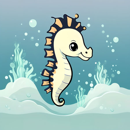 Cute cartoon seahorse in the sea. Vector illustration.の写真素材