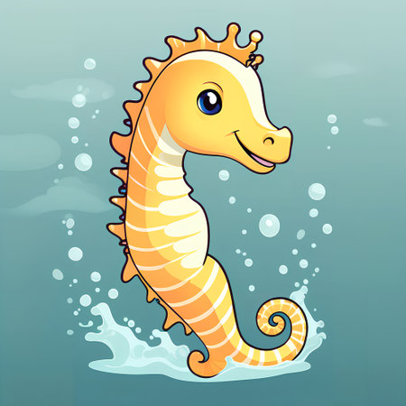 Cute cartoon seahorse swimming in the sea. Vector illustration.の写真素材