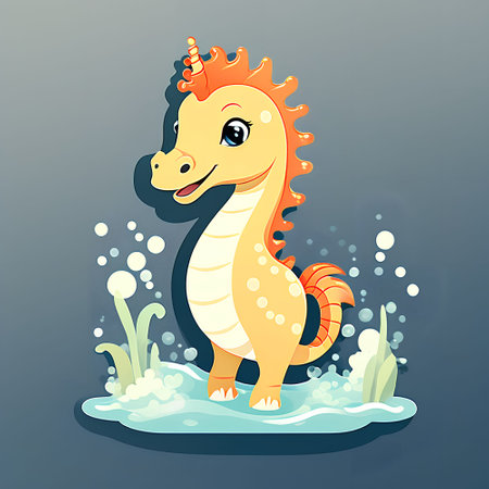 Cute cartoon seahorse in the water. Vector illustration.の写真素材