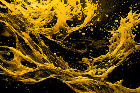 abstract yellow paint splash isolated on black background. 3d renderingの写真素材
