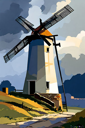 Old windmill in the countryside. Vector illustration. Eps 10.