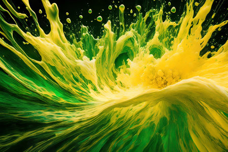Abstract paint splashes isolated on black background. Colorful abstract backgroundの写真素材