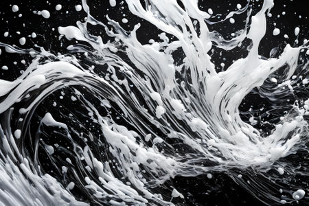 Splashes of white paint on a black background. Abstract background.